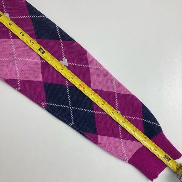 LOFT Argyle Sweater Puff Sleeve Heart Detail 100% Cotton Pullover Purple Pink M - Picture 6 of 9